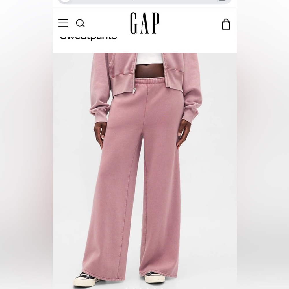 GAP Women's Mauve Vintage Soft Full Zip Wedge Hoodie & Baggy Wide Leg Sweats - Picture 3 of 7
